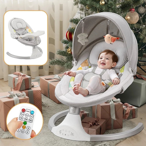 Baby Swing for Infants,  Baby Rocker with Dinner Plate, 5 Swing Speeds, Adapter Battery Operated, Indoor,Outdoor, Grey