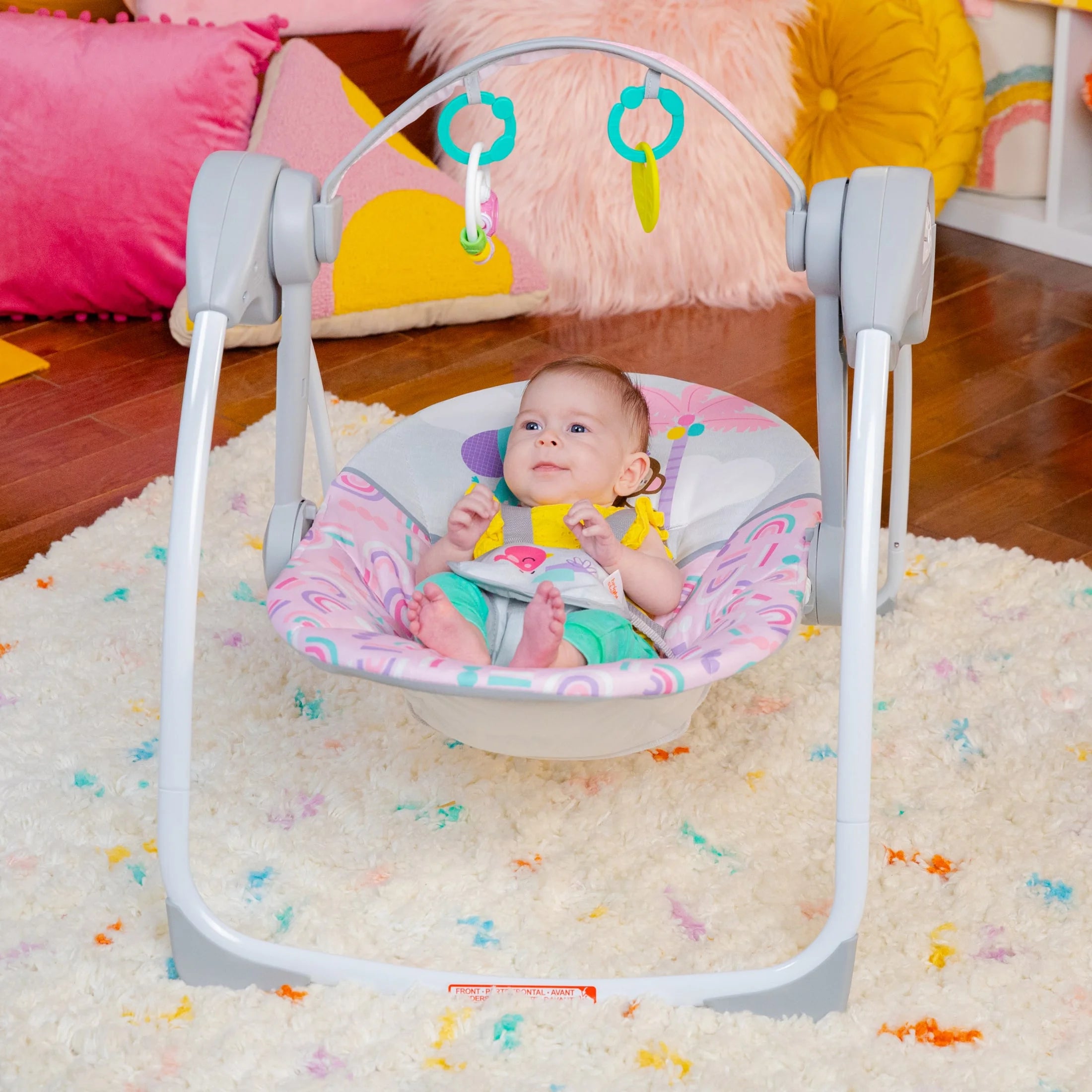 Pink Paradise Portable Compact Baby Swing with Toys, Unisex, Newborn +
