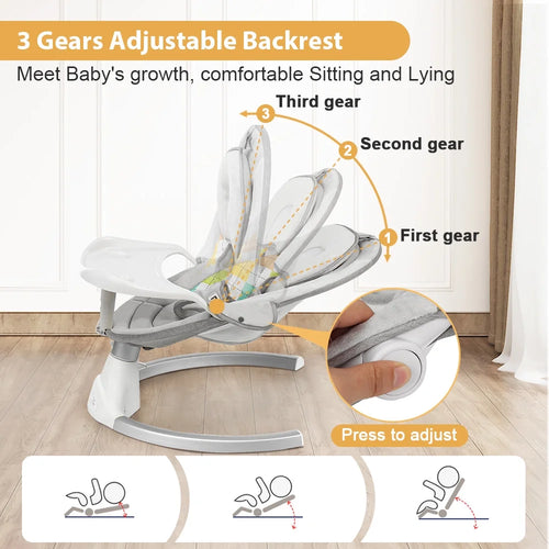 Baby Swing for Infants,  Baby Rocker with Dinner Plate, 5 Swing Speeds, Adapter Battery Operated, Indoor,Outdoor, Grey