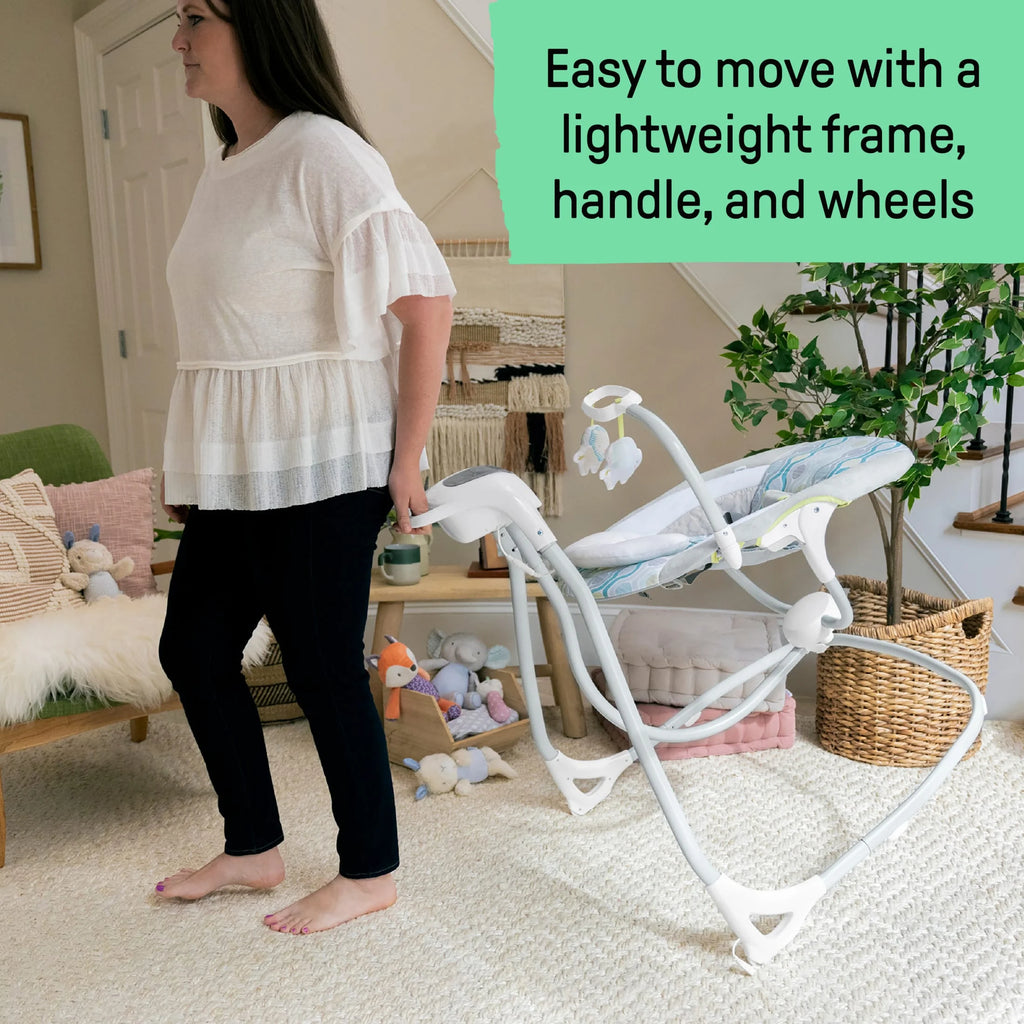 Simplecomfort Baby Swing, Infants, Blue/Green, Vibrating Seat, Multi-Direction, Compact, Everston