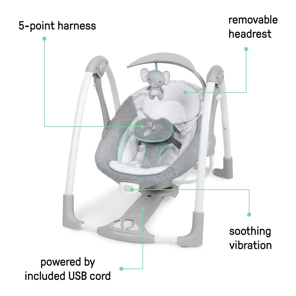 2-In-1 Portable Baby Swing & Infant Seat with Vibrations, Music, Unisex, Swell