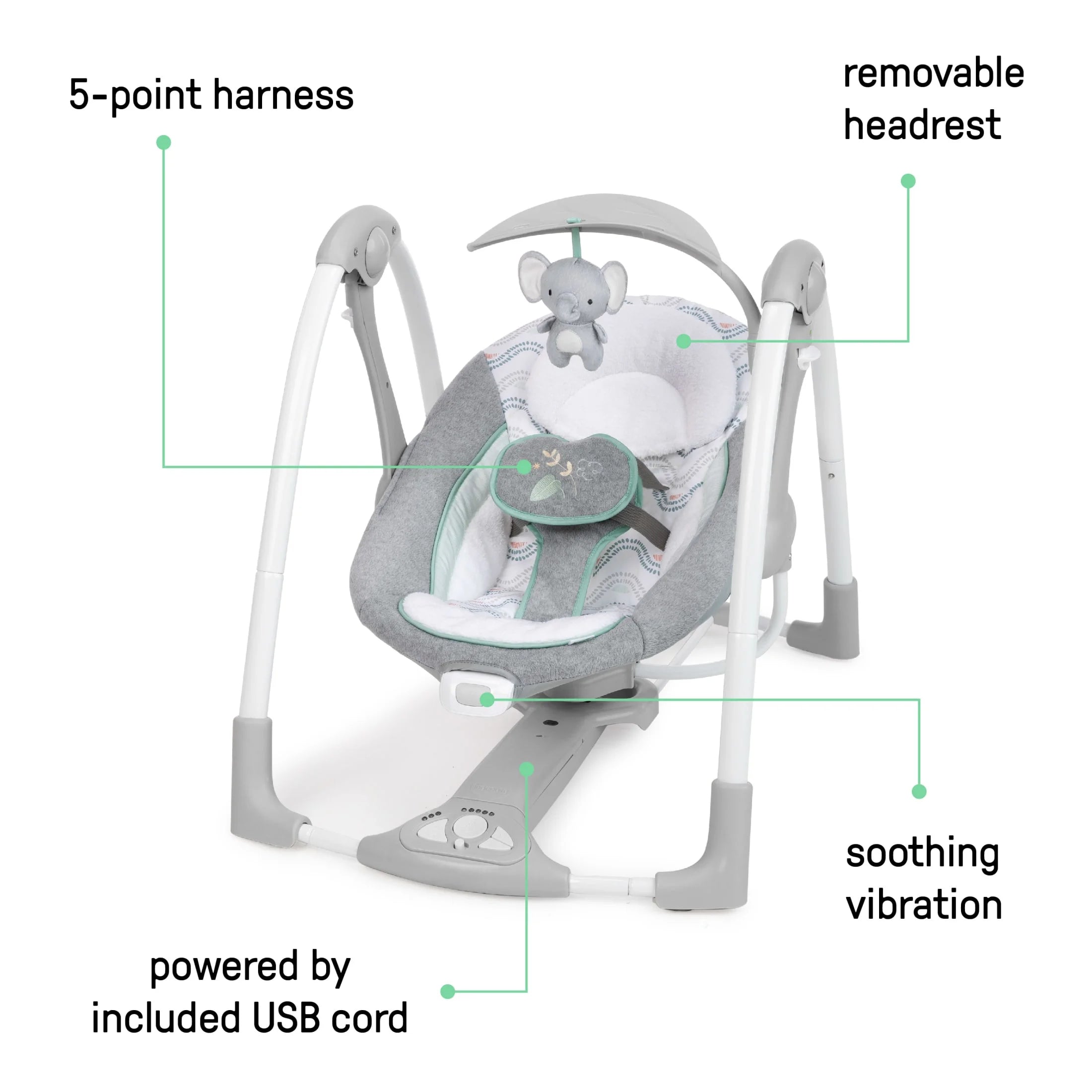 2-In-1 Portable Baby Swing & Infant Seat with Vibrations, Music, Unisex, Swell