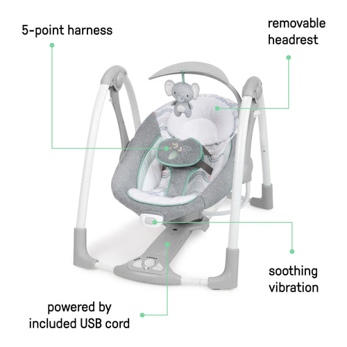 2-In-1 Portable Baby Swing & Infant Seat with Vibrations, Music, Unisex, Swell