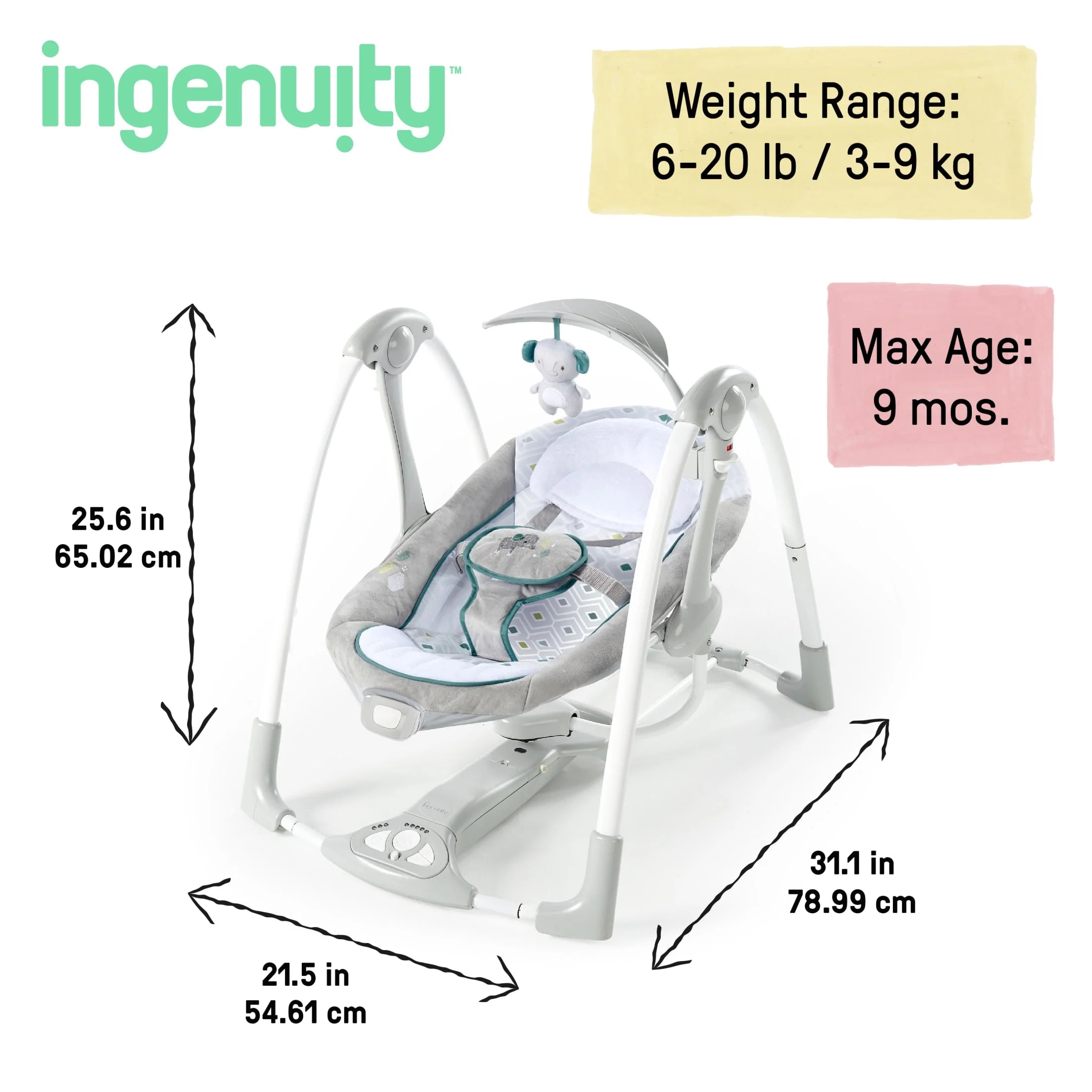 Convert Me 2-In-1 Portable Vibrating Baby Swing Nash, Infant, Gray (Unisex)