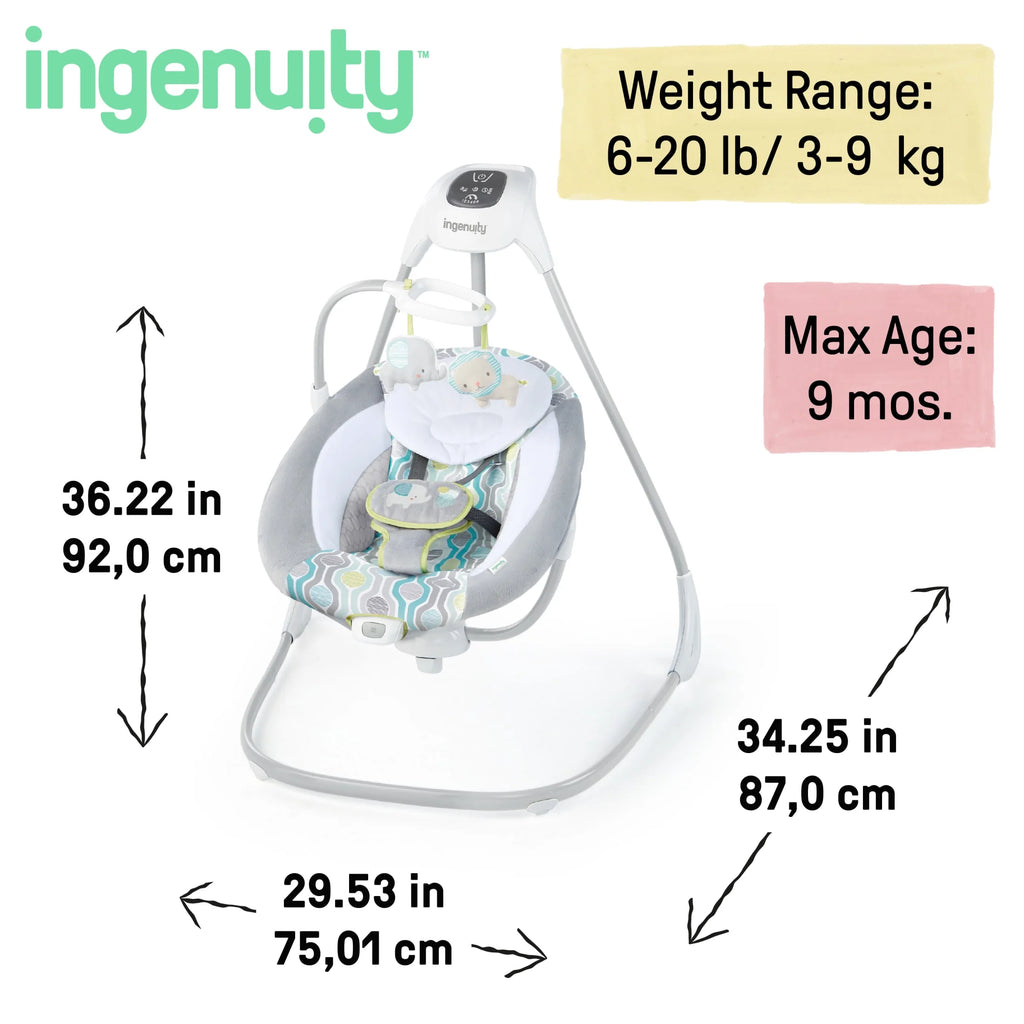 Simplecomfort Baby Swing, Infants, Blue/Green, Vibrating Seat, Multi-Direction, Compact, Everston