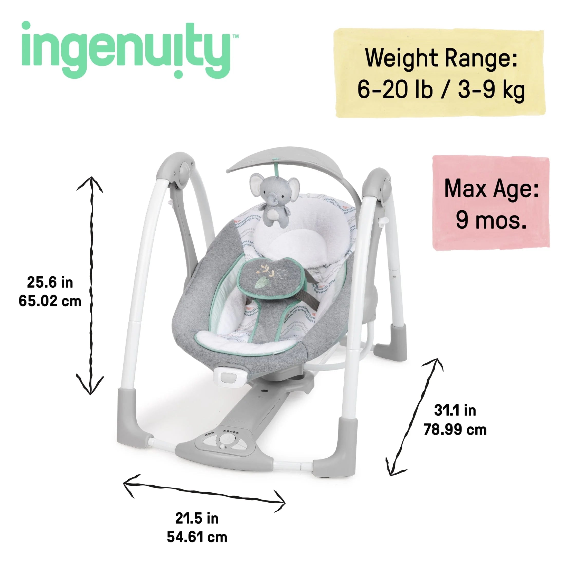 2-In-1 Portable Baby Swing & Infant Seat with Vibrations, Music, Unisex, Swell