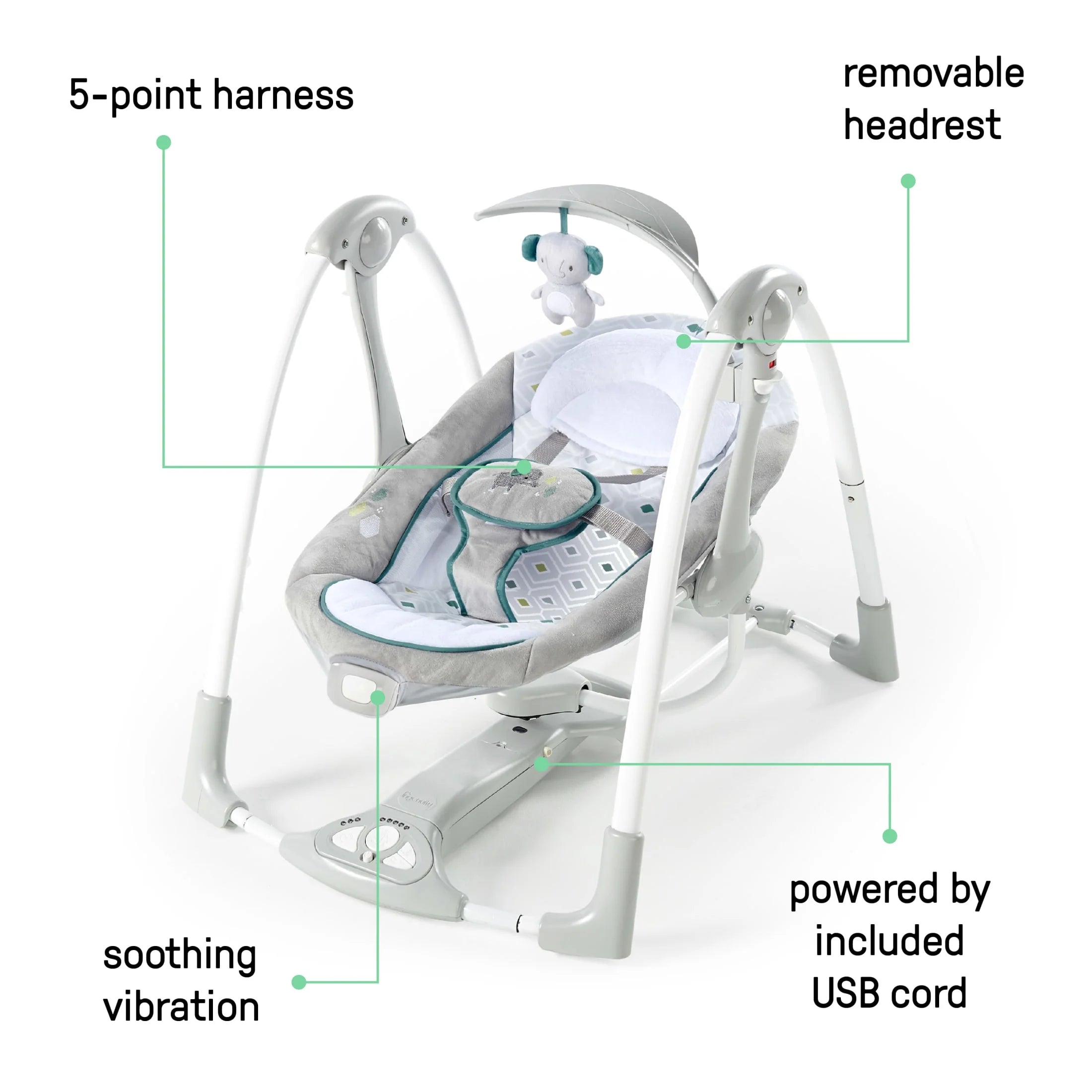 Convert Me 2-In-1 Portable Vibrating Baby Swing Nash, Infant, Gray (Unisex)