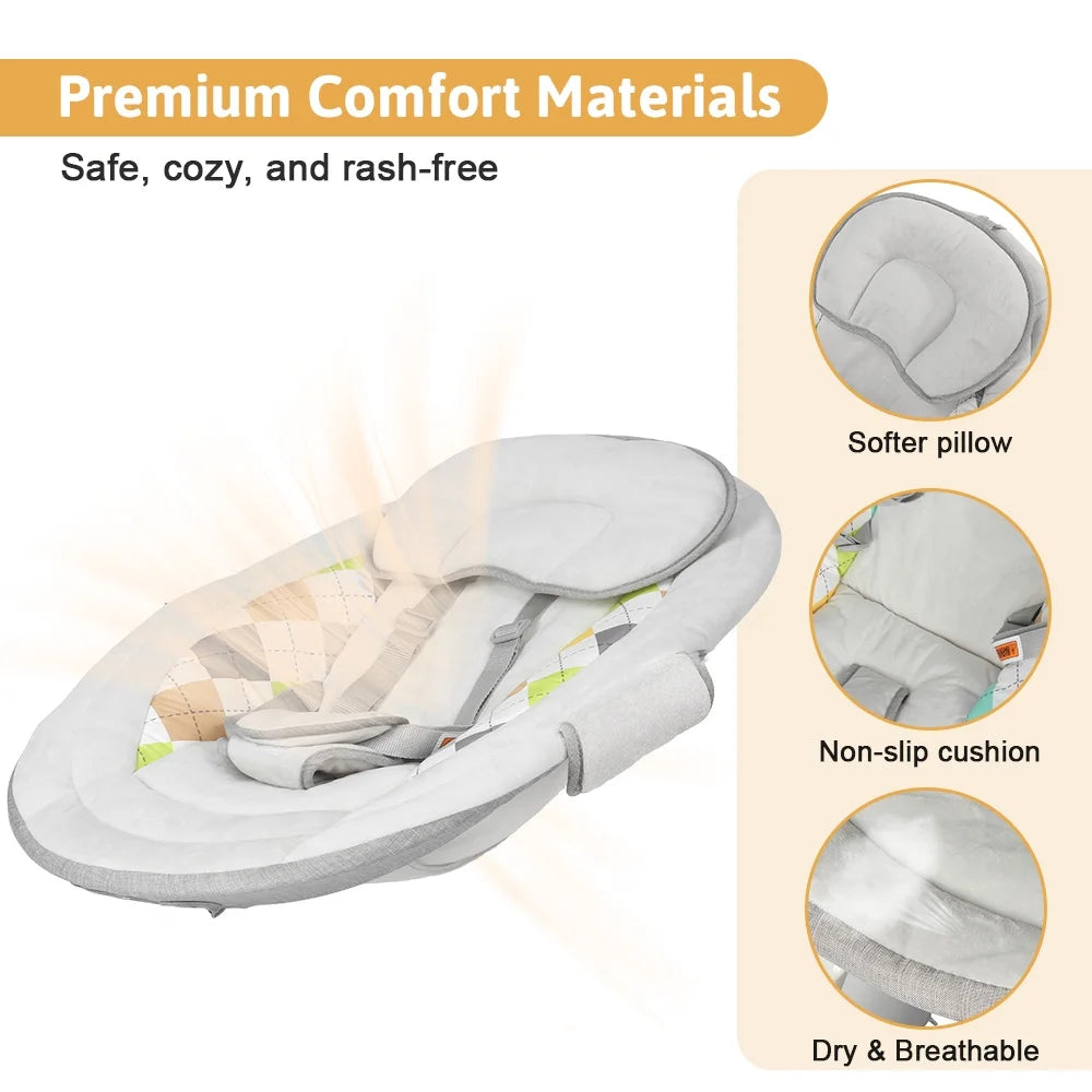 Baby Swing for Infants,  Baby Rocker with Dinner Plate, 5 Swing Speeds, Adapter Battery Operated, Indoor,Outdoor, Grey