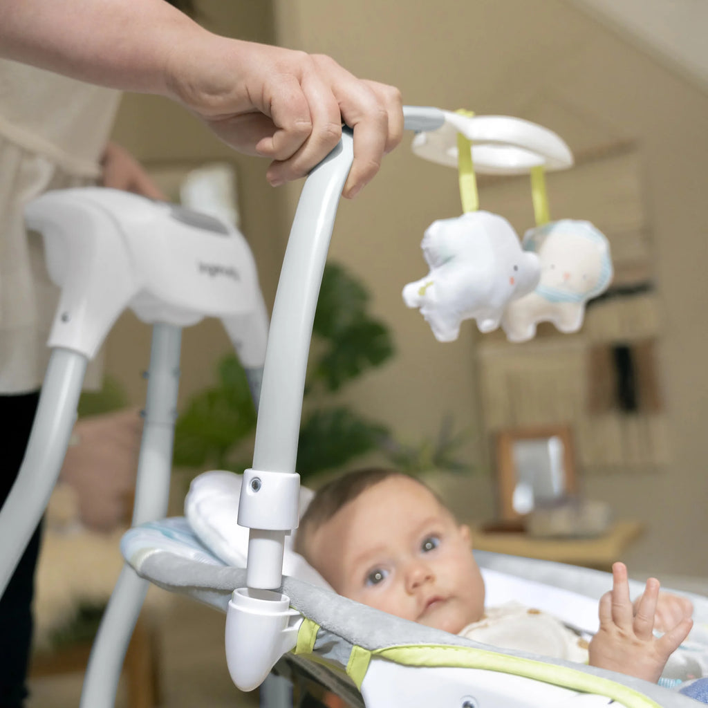 Simplecomfort Baby Swing, Infants, Blue/Green, Vibrating Seat, Multi-Direction, Compact, Everston