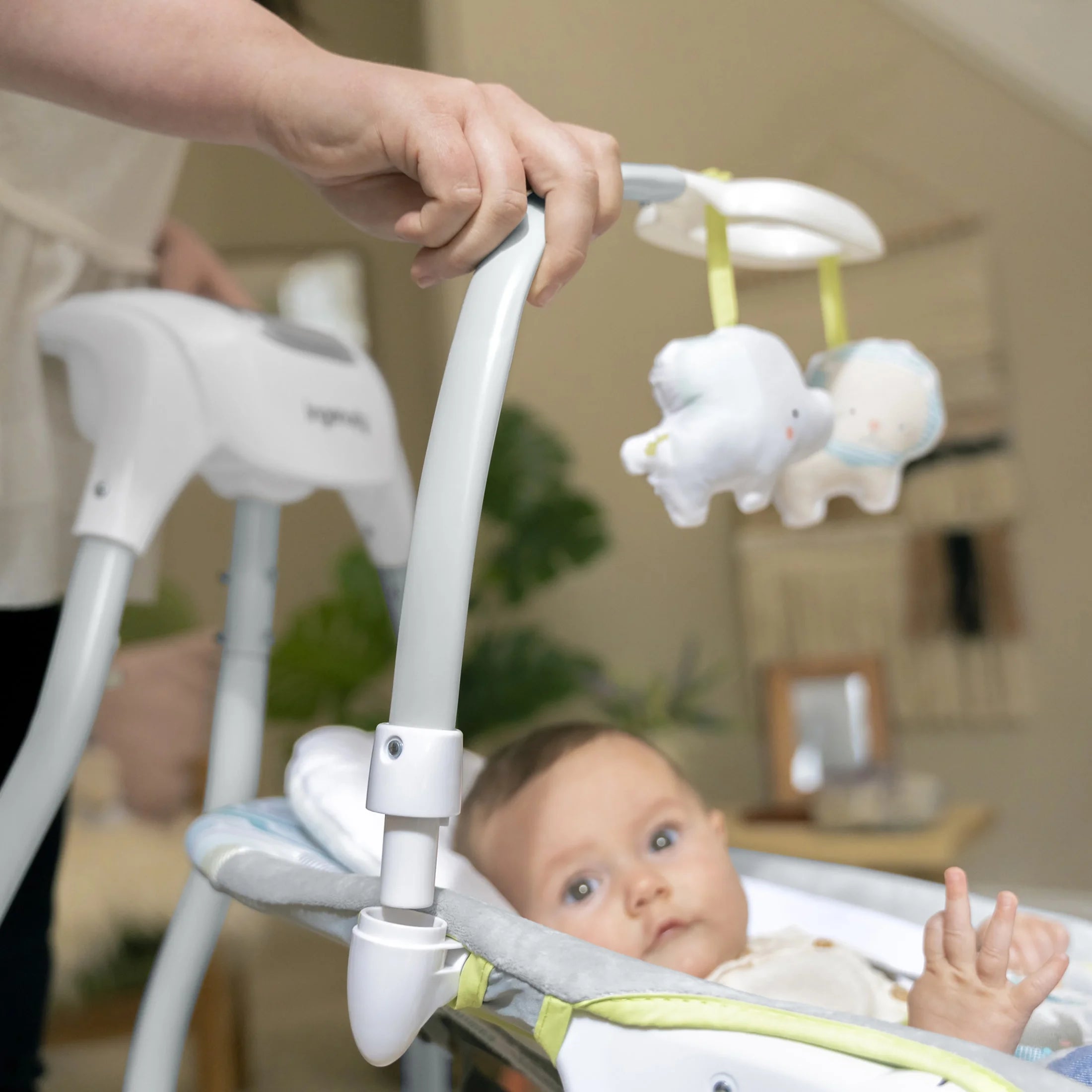 Simplecomfort Baby Swing, Infants, Blue/Green, Vibrating Seat, Multi-Direction, Compact, Everston