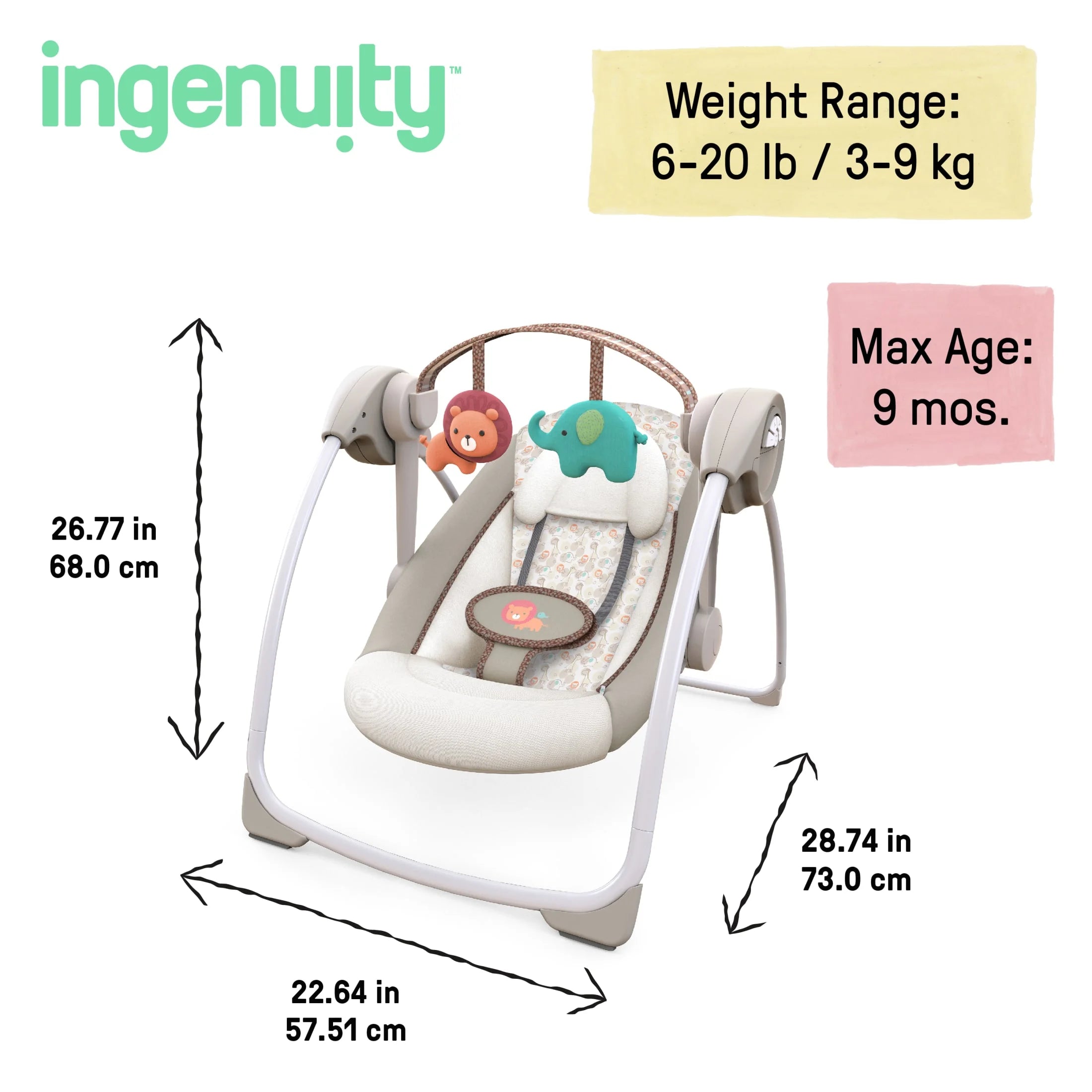 Soothe 'N Delight 6-Speed Portable Baby Swing with Music - Cozy Kingdom, Ages 0-9 Months, Unisex