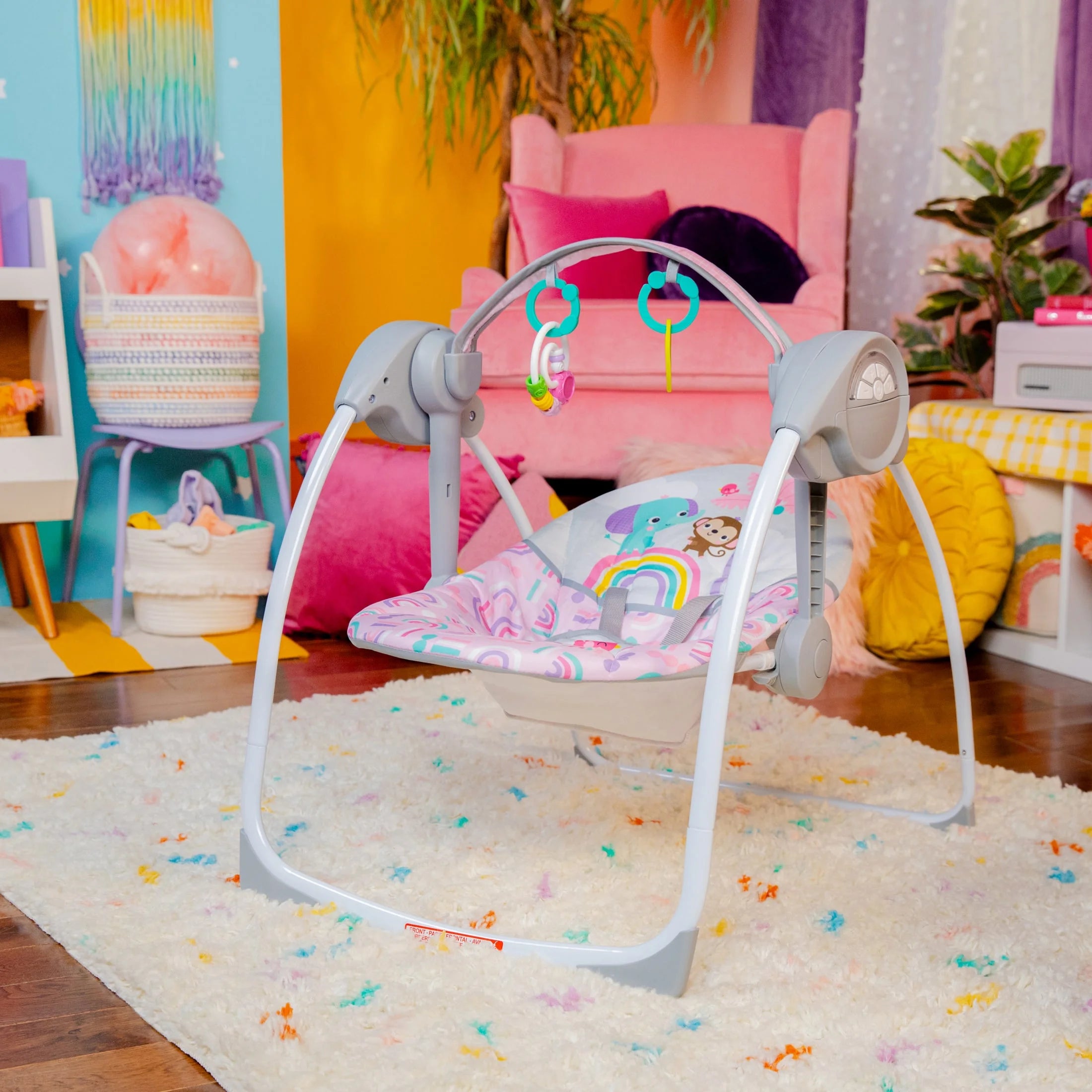 Pink Paradise Portable Compact Baby Swing with Toys, Unisex, Newborn +