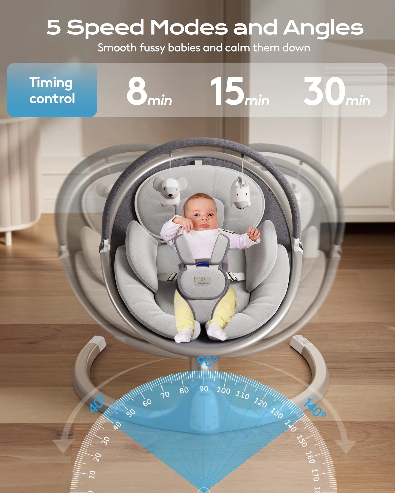 Baby Swing for Infants, Portable Swing for Baby Boy Girl,Remote Control Indoor Baby Rocker with 5 Sway Speeds,1 Seat Positions,10 Music and Bluetooth