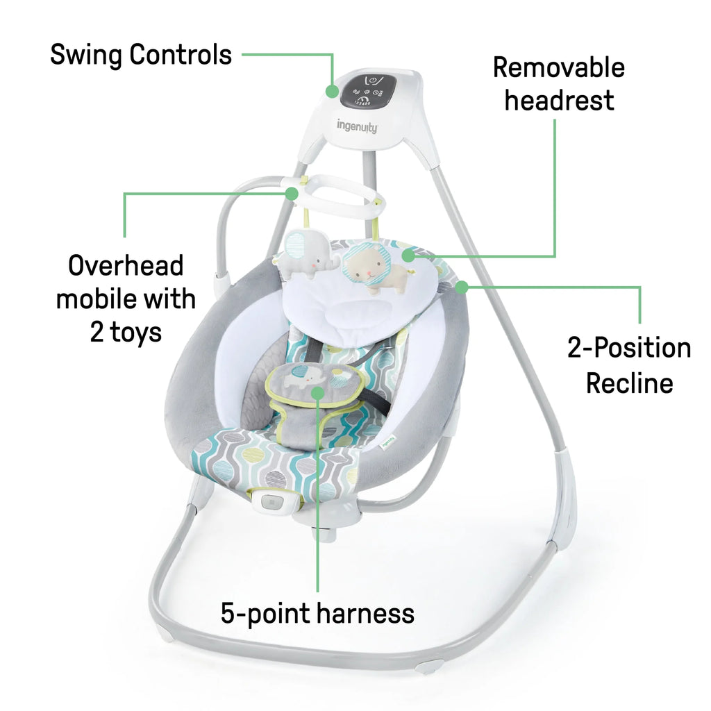 Simplecomfort Baby Swing, Infants, Blue/Green, Vibrating Seat, Multi-Direction, Compact, Everston