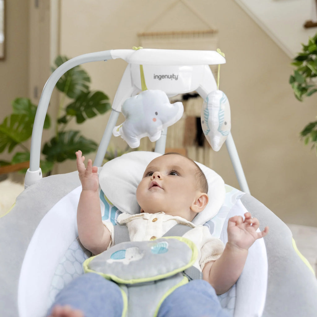 Simplecomfort Baby Swing, Infants, Blue/Green, Vibrating Seat, Multi-Direction, Compact, Everston