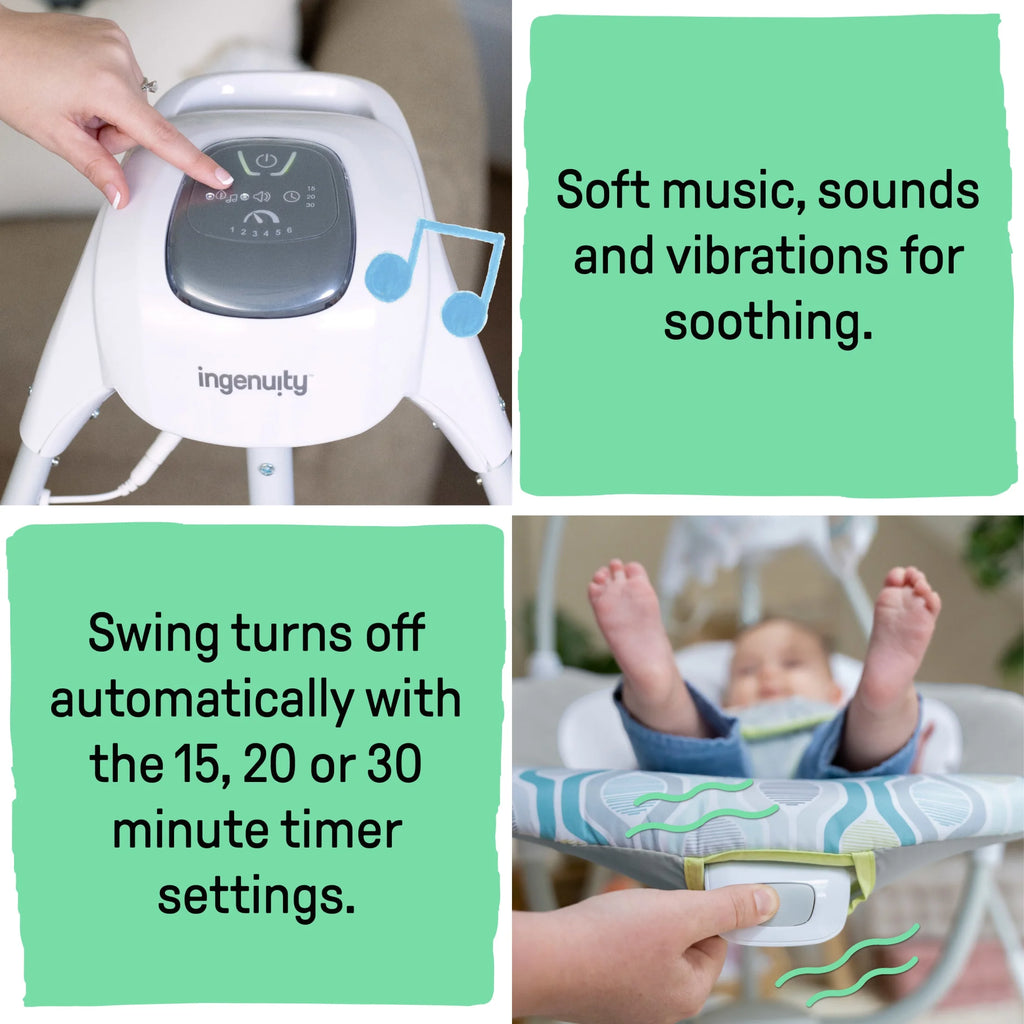 Simplecomfort Baby Swing, Infants, Blue/Green, Vibrating Seat, Multi-Direction, Compact, Everston